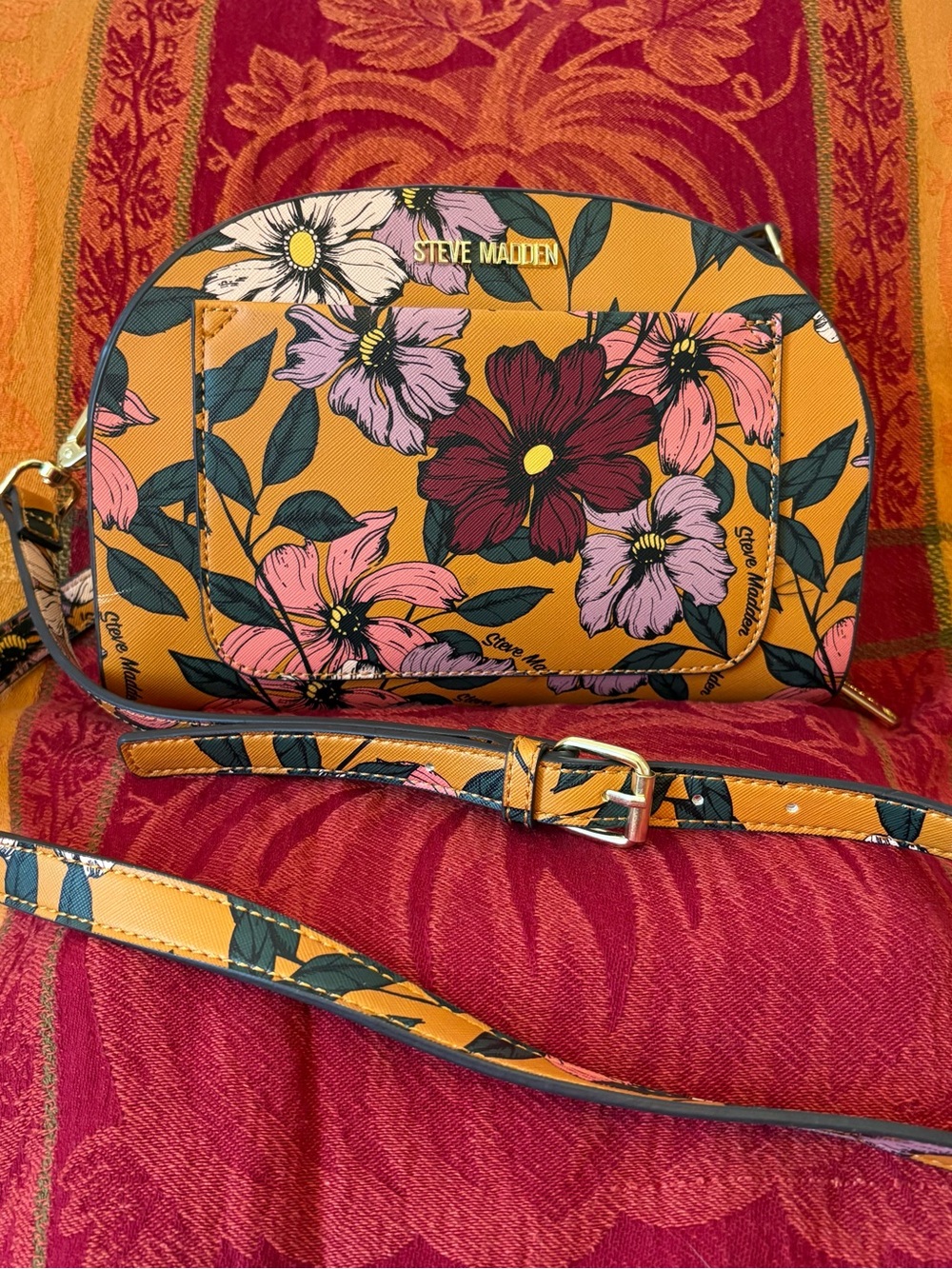 Steve Madden Gold Mustard Floral Dome Crossbody Bag